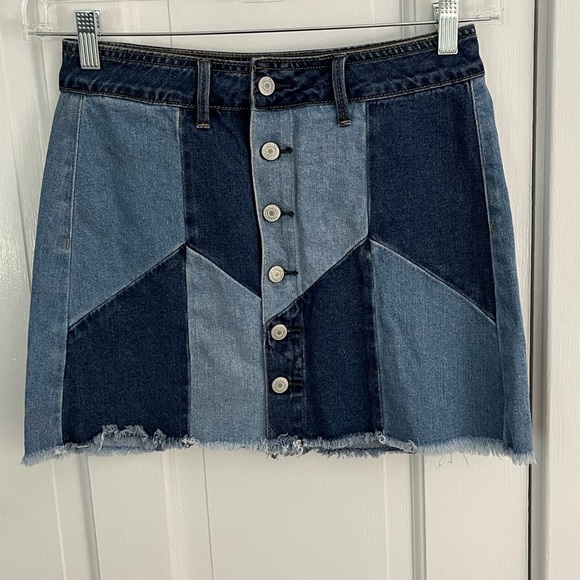 American Eagle Hi Rise Festival Mini Patchwork Denim Skirt Retro Size 4 Hippie - Picture 4 of 13